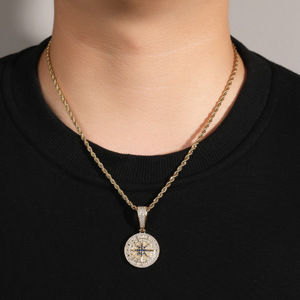 High Quality Gold-Plated <strong>Compass</strong> Necklace Pendant Brass <strong>Chain</strong> Men's Jewelry Pave CZ Zircon Diamond Pearl Number Shape Alloy - Product Image 4