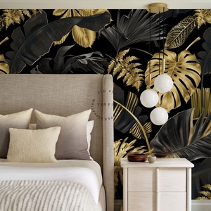 Black Gold Palm Leaf Custom Printed Wallpaper Tropical Leaf 5d Mural Dark <strong>Background</strong> - Product Image 4