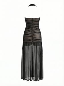 เดรสยาวรัดรูปผ้าตาข่ายซีทรูแบบผูกคอ สไตล์เซ็กซี่สำหรับฤดูใบไม้ผลิ เหมาะสำหรับงานปาร์ตี้ตอนเย็น งานกลางคืน และชุดเที่ยวพักผ่อน - Product Image 4