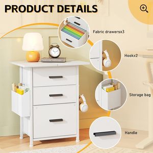 Armoire roulante blanche <span class=keywords><strong>avec</strong></span> <span class=keywords><strong>tiroirs</strong></span> en tissu, bureau extensible de 24 pouces. Conception <span class=keywords><strong>avec</strong></span> poche latérale, peut contenir des documents A4, sert de support pour imprimante. - Product Image 6
