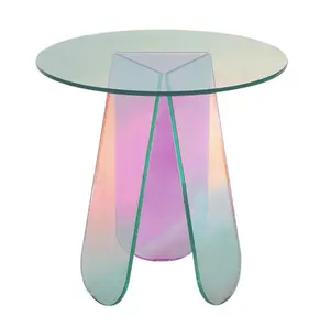 자랑하는 매끄러운 디자인 반짝이 네온 아크릴 테이블 지우기 라운드 커피 테이블 현대 악센트 테이블