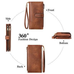 Cartera de cuero de lujo para <span class=keywords><strong>mujer</strong></span> con gran capacidad, Tarjetero con bloqueo geométrico, embrague con cremallera larga, cierre de tres pliegues, poliéster - Product Image 3