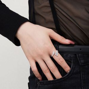 Dylam Minimalist Design S925 Silver Rhodium Plated Double Layer Snake <b>Row</b> 5A Zirconia Wedding Engagement Promise Bridal Ring - Product Image 5