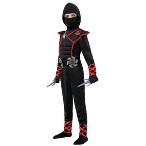 Conjunto de Disfraz de Ninja Acolchado para Niños con Capucha, Máscara y Accesorios de Armas, Traje de Artes Marciales con Línea Roja para Halloween, Cosplay y Fiestas - Product Image 1