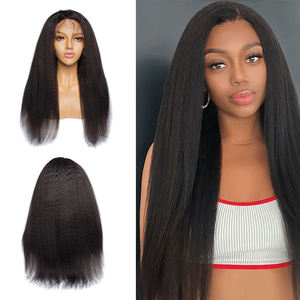 Yaki 13*4 dantel ön İnsan saçı peruk s 180% yoğunluk perulu bakire Yaki düz insan saçı İnsan saçı peruk kadınlar için 28 inç - Product Image 1