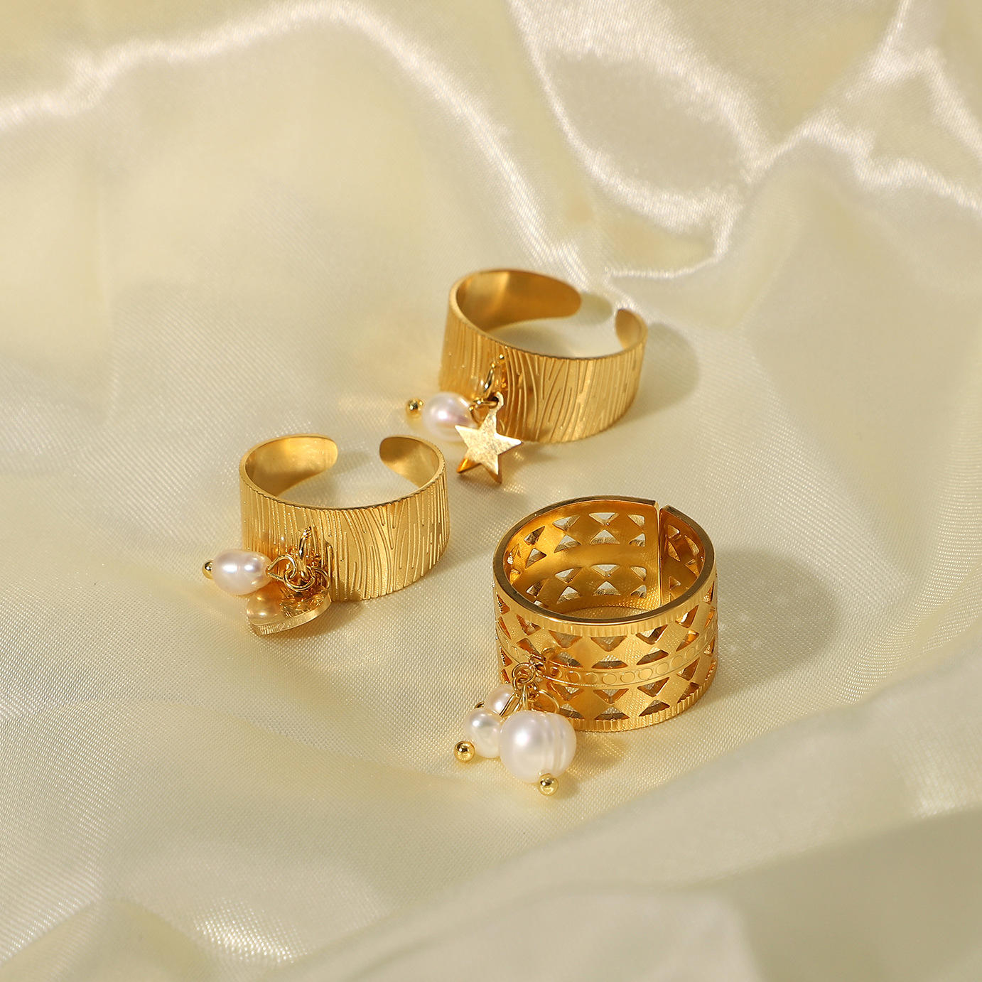 Korean Style Stainless Steel Adjustable Gold Plated Freshwater