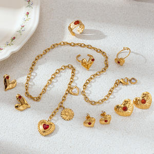 Conjunto de joyería de moda para mujer chapado en oro de acero inoxidable corazón collar y pendientes anillos conjunto <span class=keywords><strong>T197</strong></span> - Product Image 2