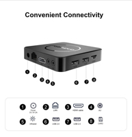 Boîtier décodeur intelligent 4K Android 14 Q1 Mortal personnalisable pour fabricants OEM, Allwinner H313, Wi-Fi double bande 5G, Quad Core, Ethernet, Commande vocale