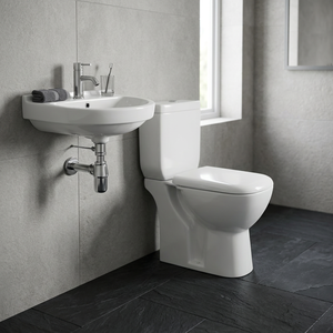 Juego de inodoro de cerámica sin montura de China, armario de agua de dos piezas con trampa S italiana y lavabo a un precio asequible - Product Image 4