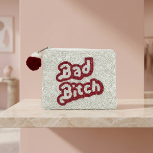 กระเป๋าใส่เหรียญลูกปัด <span class=keywords><strong>Bad</strong></span> <span class=keywords><strong>Bitch</strong></span> สีขาวแดง พร้อมพู่ห้อย ซิปปิด กระเป๋าสตางค์แฟชั่น - Product Image 3