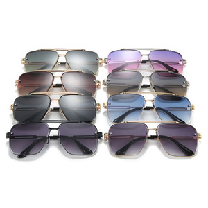 17302 Lunettes de soleil carrées à double pont en métal à bords coupés, style européen et américain, protection UV400, monture complète, pour hommes, nouveau modèle <span class=keywords><strong>2020</strong></span>, tendance urbaine - Product Image 3