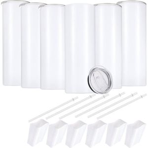 25Pack Plastic Vacuum Sublimation <b>Tumblers</b> 20 oz Bulk Blank Skinny Straight Flat Bottom <b>Cups</b> White <b>with</b> Lid and <b>Straw</b> - Product Image 1