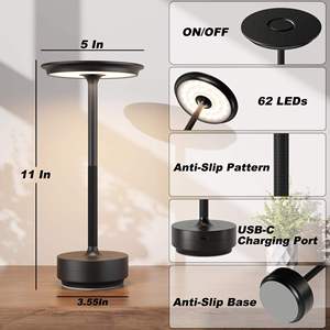Lampe de table LED en métal de style nordique pour bar et restaurant, lumière blanche chaude 2700K, commande tactile, veilleuse pour camping en extérieur et café - Product Image 2