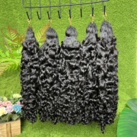 Extensions de cheveux humains bouclés afro-birmans pré-bouclés, 100 % naturels non traités, pour tresses au crochet, effet plume, avec nœuds miracle