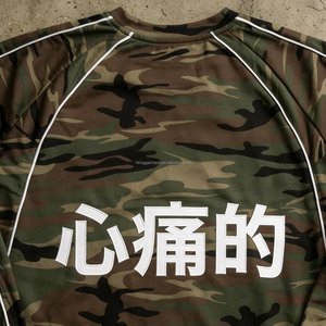 Camiseta de manga larga para hombre, estilo regular, con logotipo personalizado al por mayor, cuello redondo, camuflaje vintage, bordado chino, de algodón. - Product Image 3