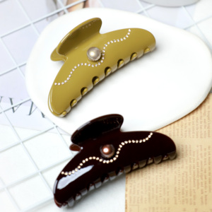 Horquilla Unisex de gama alta con perlas, diamantes de imitación coreanos, acetato, plástico, rojo, negro, disco de cabeza, horquilla - Product Image 2