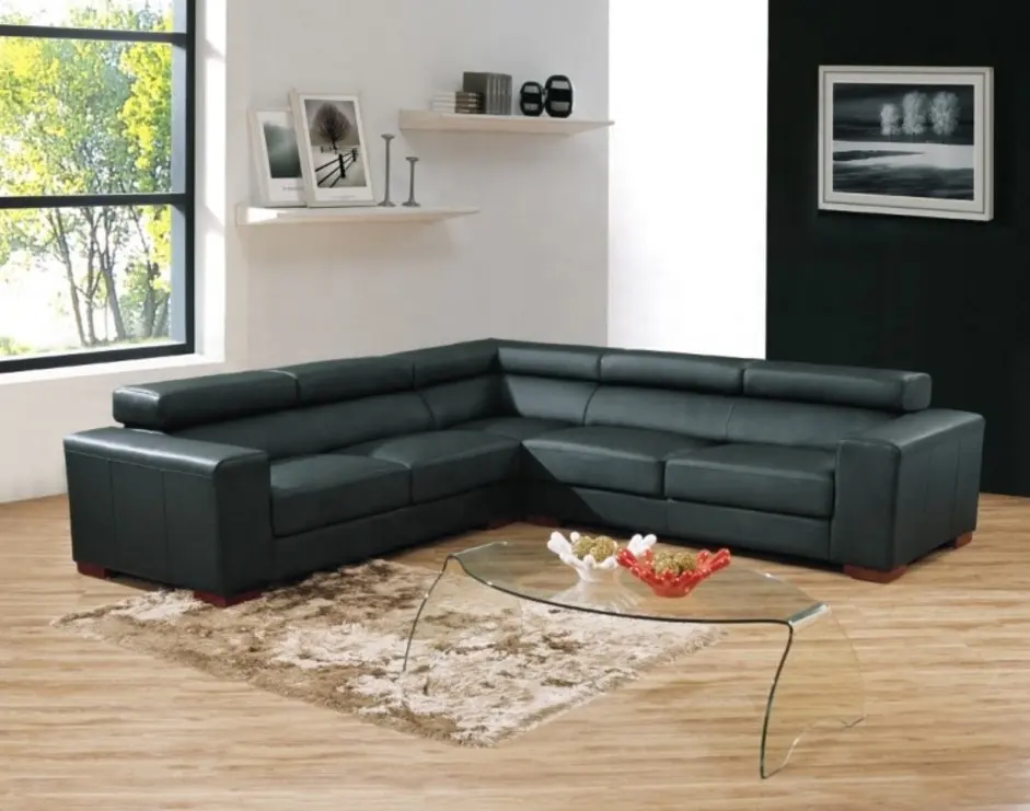 modern minimalist sofa for small living room black leather L shape sectional sofa set furniture