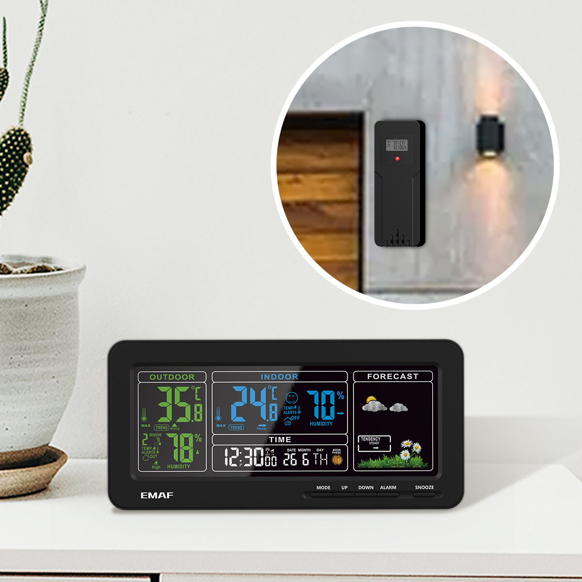 EMAF новейший домашний цветной цифровой термометр Влажность Дистанционный датчик часы Беспроводная автоматическая станция прогноза погоды часы