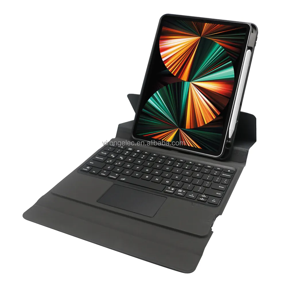 Top Selling Ultra Slim 7-Colors Backling Pencil Holder Design Rechargeable PU Leather Magnetic Magic Keyboard for Apple ipad11"