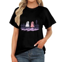 Kaos Wanita 100% Katun Musim Panas Kasual Anti-Kerut Lengan Pendek Sablon Heat-Transfer Bahan 180g dari USA Stock Dropshipping