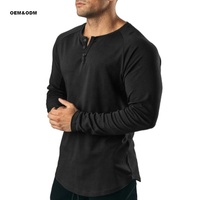 T-shirt vintage Henry à manches longues, couleur unie, sport, fitness, homme, spandex/coton, élastique, fin, col rond, 260 grammes, décontracté
