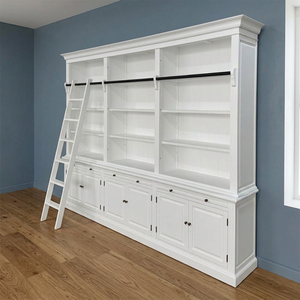 <b>White</b> Three Bay Bookcase With Ladder <b>Shelf</b> Cabinet Storage Unit For Living Room Home Furniture Farmhouse Style - Product Image 3