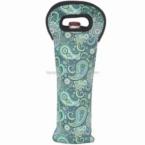 Màu xanh lá cây Paisley mô hình 750 ml duy nhất Neoprene rượu vang/chai nước Tote Túi