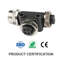 Conector Adaptador Tipo T M12, 1 Macho 2 Hembras, Divisor de 4 Pines, Clasificación IP67, Carcasa de Latón Aeroespacial de 6 Pines, Equipo de Sensor de Precisión