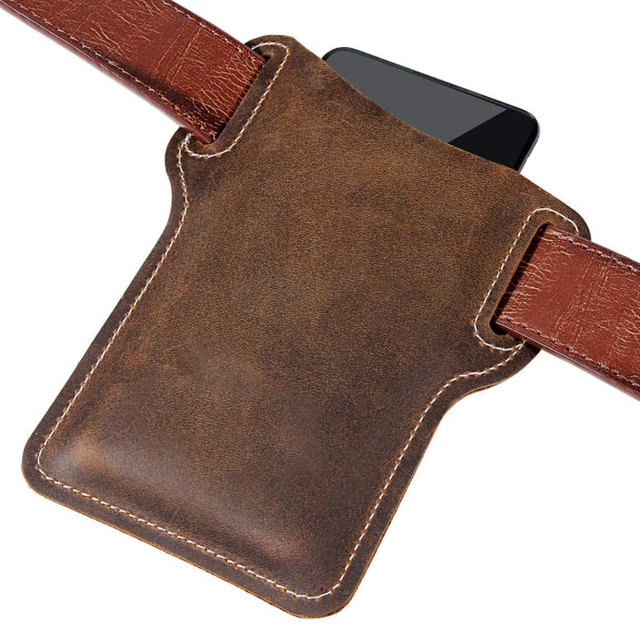 Vintage Genuine Leather Waist Bag Cellphone Loop Holster Men Belt Bag Phone Pouch Wallet Phone Case