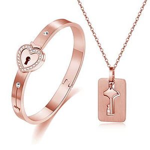 Couple <b>Love</b> Lock Stainless Steel <b>Bracelet</b> And Necklace Set With Key Pendant Unisex Gift Jewelry - Product Image 2