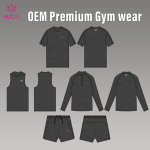 Camiseta Masculina HUCAI Personalizada em Nylon Respirável com Estampa de Silicone 3D Camuflada Jacquard Regular Dry Fit para Treino na Academia - Product Image 1