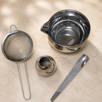 Ensemble de thé matcha argenté avec logo personnalisé, bol à matcha en céramique de qualité supérieure avec fouet, tamis, cuillère, ensemble cadeau pour la cérémonie du thé japonaise