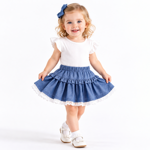 <span class=keywords><strong>Falda</strong></span> de mezclilla suave con volantes para niñas pequeñas, dobladillo de encaje blanco, cintura elástica, minifalda para niños de 1 a 6 años, uso diario y festivo, venta al por mayor, gran oferta 2026 - Product Image 3
