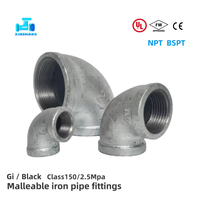 Fitting Pipa Besi Cor Lunak Galvanis FM UL BSP NPT Gi 1/2'' Tee Elbow Nipples Bushing untuk Gas dan Pemadam Kebakaran