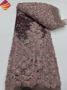 Tissu en dentelle africaine fait main à prix d'usine, perles florales 3D, paillettes, maille, tulle, matière en dentelle pour robe de soirée <span class=keywords><strong>Aso</strong></span> <span class=keywords><strong>Ebi</strong></span> - Product Image 3
