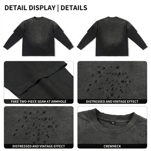 Conjunto de <span class=keywords><strong>2</strong></span> Piezas de Camiseta y Pantalones Cortos de Manga Larga para Hombre, con Logotipo Personalizado, Estilo Vintage, Lavado Ácido, Algodón, Cuello Redondo, Ropa Urbana TKAN842 - Product Image 4