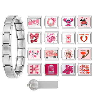 Bracelet modulaire italien pour la Saint-Valentin, en acier inoxydable, chaîne élastique carrée entrelacée, accessoires de bijoux DIY pour femmes, cadeau - Product Image 1
