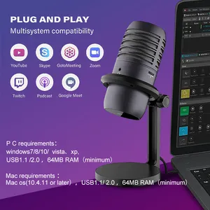 Microfone condensador cardióide mudo de uma tecla para jogos de cantor, mídia ao vivo, microfone Youtube com RGB colorido