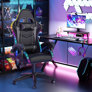 Ajunion RGB LED chơi game ghế 300lbs Công suất máy tính ghế sôi động đèn Gamer ghế cao cấp khung nhôm PU da - Product Image 2