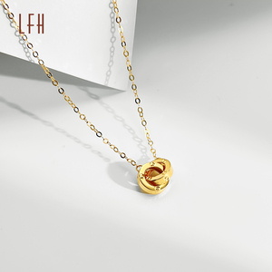 Collar De Joyería De Moda De 18k Con Doble Anillo Y Colgante Elegante De Circón, Collar De Oro Real De 18k Y Colgante De Oro Real Au750 - Product Image 2
