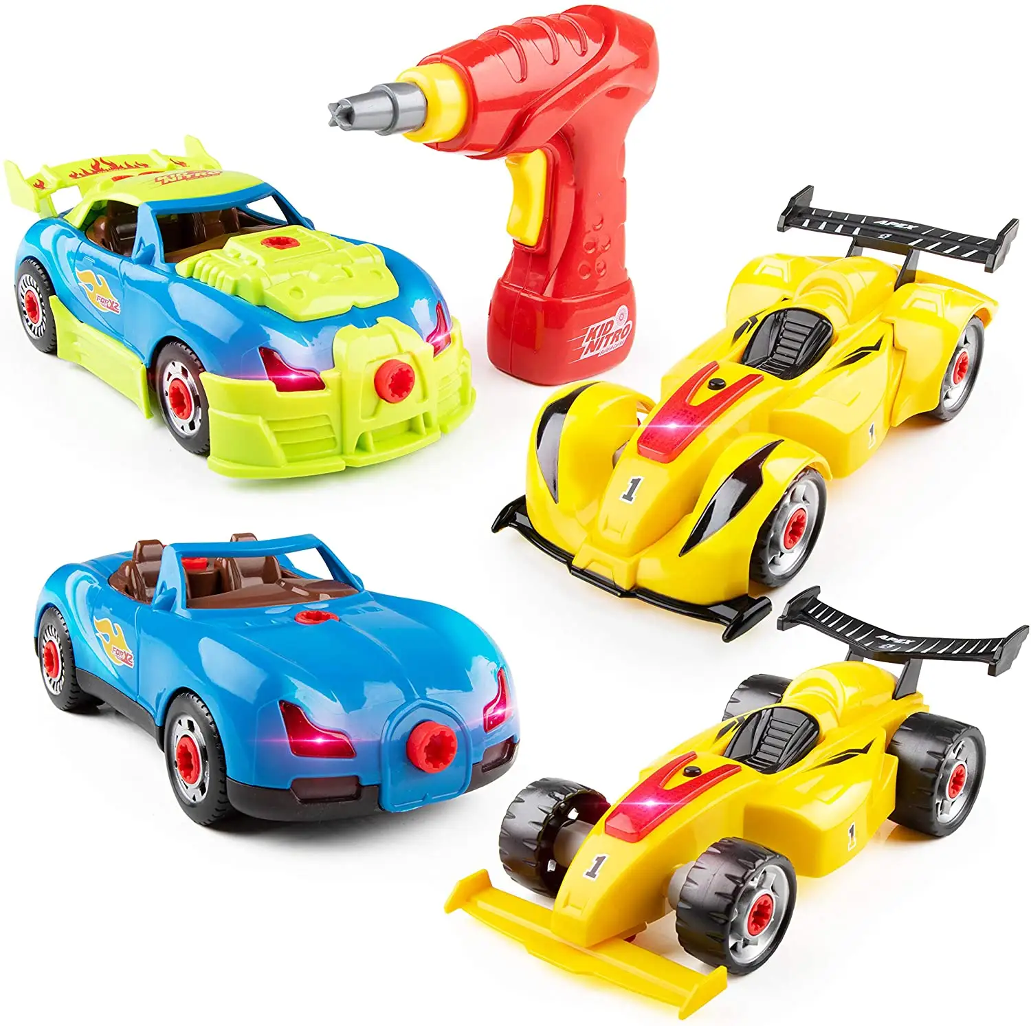 Bongkar Mainan Mobil Balap Bangun Mobil Mainan Anda Sendiri, dengan 30 Buah Set Mainan Konstruksi Mobil Bangunan dengan Suara Mesin & Lampu