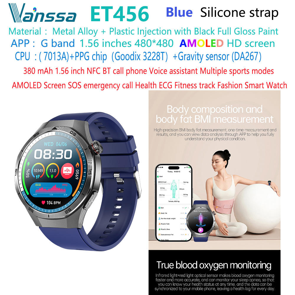 ET456-ECG-health-smart-watch ซิลิโคนสีน้ำเงิน