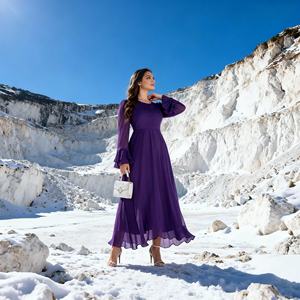 Elegant Single Color Polyester High Quality <b>Abaya</b> Dress for Muslim Women Custom Wholesale Suppliers - Product Image 2