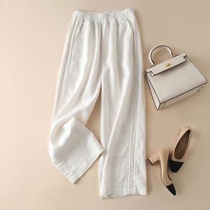 Women's Cotton Linen Wide Leg Pants High Waist Loose Fit Breathable Casual Pants White Medium Thickness Micro <b>Elasticity</b> - Product Image 1