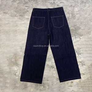 Custom Quality Cotton Pants Embroidery Logo Heavyweight 15 OZ Wide Leg Straight Light Wash Raw Selvedge <strong>Denim</strong> <strong>Jeans</strong> for Men - Product Image 4