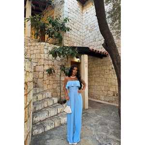 Combinaison ou barboteuse Tulum bleue pour femme avec détail Fedora unique - Product Image 6