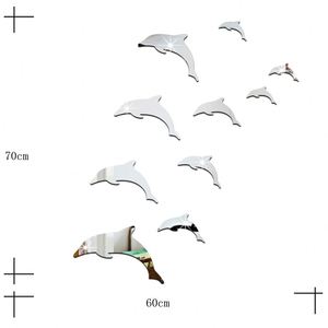 Adhesivos Decorativos de Pared con Espejo Acrílico 3D de Delfines, Combinación Popular, Decoración del Hogar, Autoadhesivos, Removibles - Product Image 4