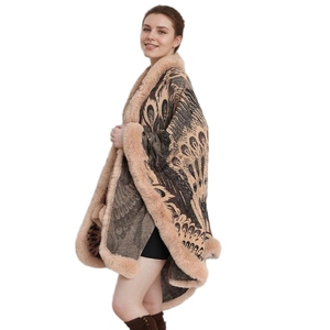 Women Fashion Jacquard Faux Fur <b>Shawl</b> Plush Trim Sleeveless <b>Wrap</b> Open Front Cloak for Everyday Wear Dinner Party - Product Image 2