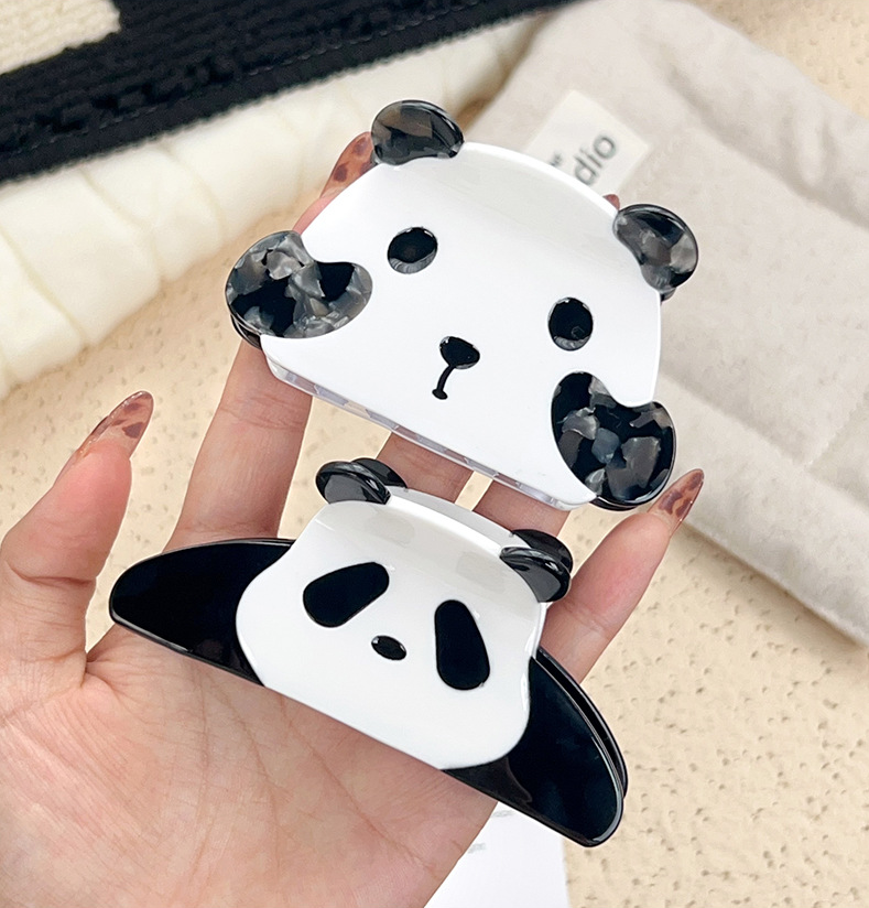 Cute Cartoon Acetate Hair Claw Clips Black and White Splicing Color Panda Animal Hair Accessories for Women