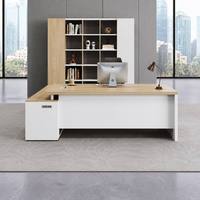 Escritorio de Oficina en Forma de L con Gabinete, Roble Natural Blanco, Conjunto de Escritorio para CEO, Certificado CE, Garantía de 5 Años, OEM Personalizado